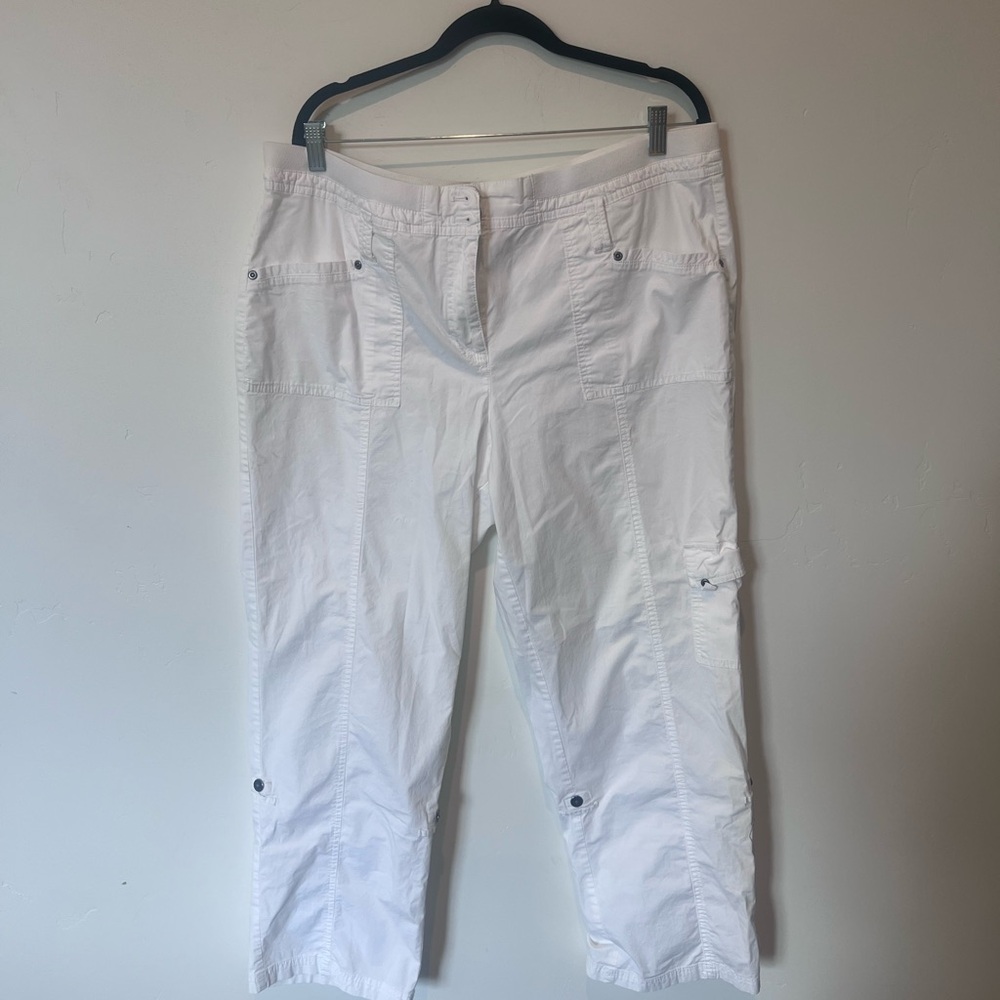 Laura Ashley Plus Size White Cotton Cargo Pants Size 18W Casual Lightweight
